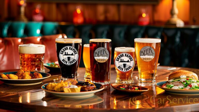 Grand Rapids brewery tour transportation showcasing a beer city rides brewery crawl with craft beer flights and food