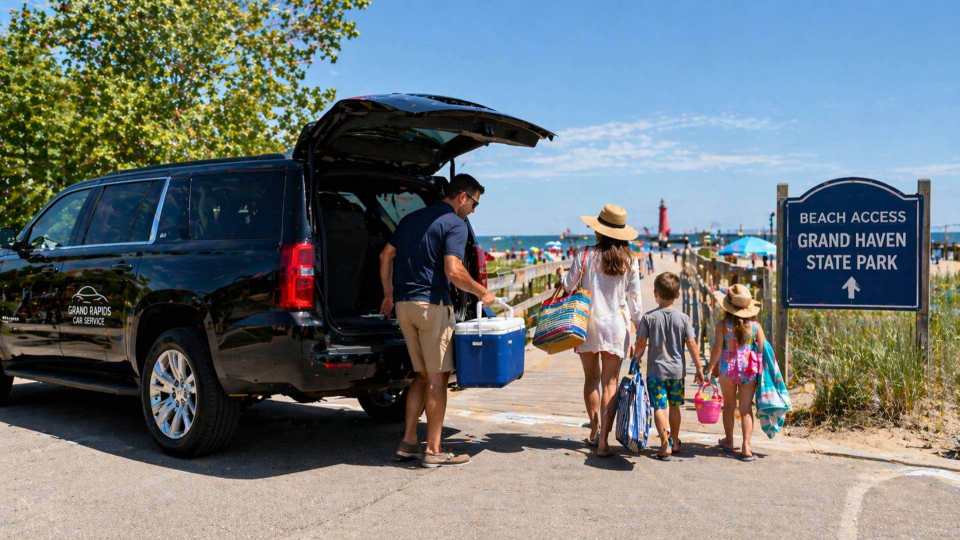 Grand rapids to grand haven ride beach drop off with family unloading gear